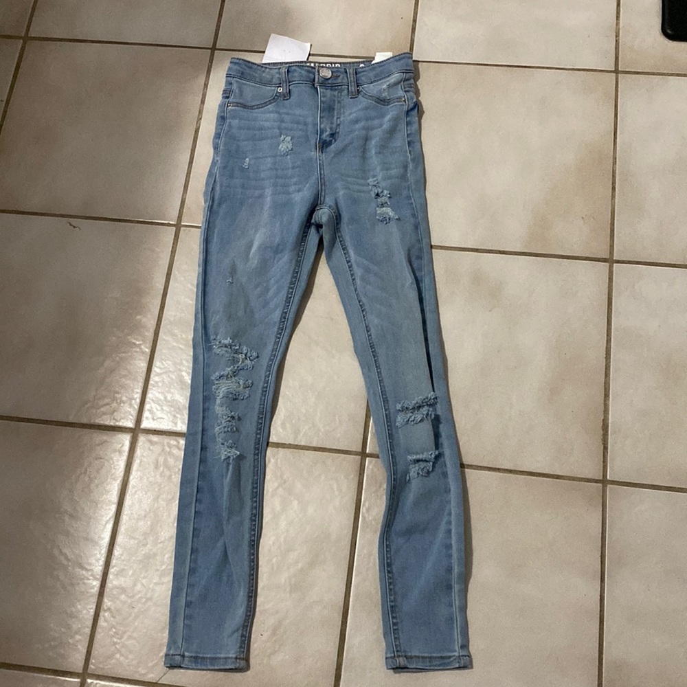 Sale Jeans Womens NWT Lighter Hue High Rise Skinny Jeggings Madrid size 0 Ripped